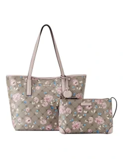 Nine West Delaine Floral Logo Tote Bag In Grey