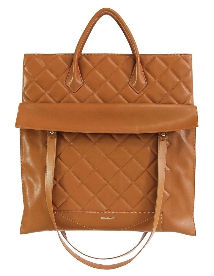 Belle & Bloom Lost Lovers Quilted Leather Tote In Camel 3 Belle & Bloom Lost Lovers Quilted Leather Tote In Camel