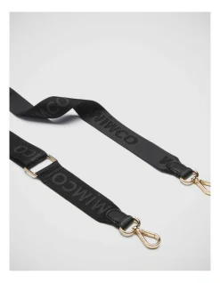 Mimco Webbing Bag Strap In Black Light Gold