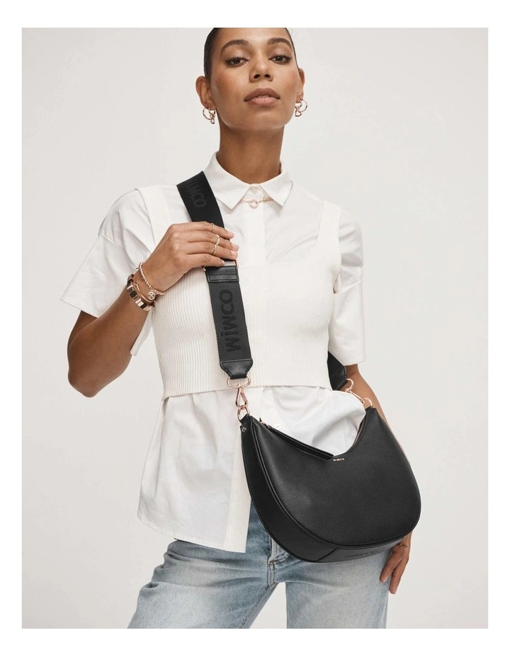 Mimco Classico Crescent Crossbody Bag In Black Rose Gold 4 Mimco Classico Crescent Crossbody Bag In Black Rose Gold - Image 2
