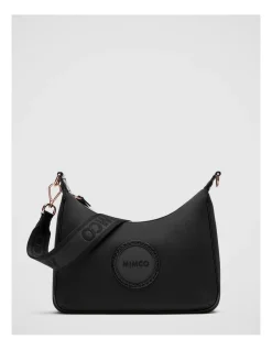 Mimco Serenity Crescent Crossbody Bag In Black Rose Gold