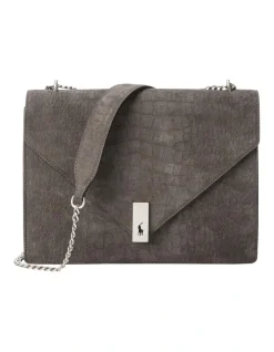 Polo Ralph Lauren Polo ID Croc-Embossed Suede Envelope Bag In Grey