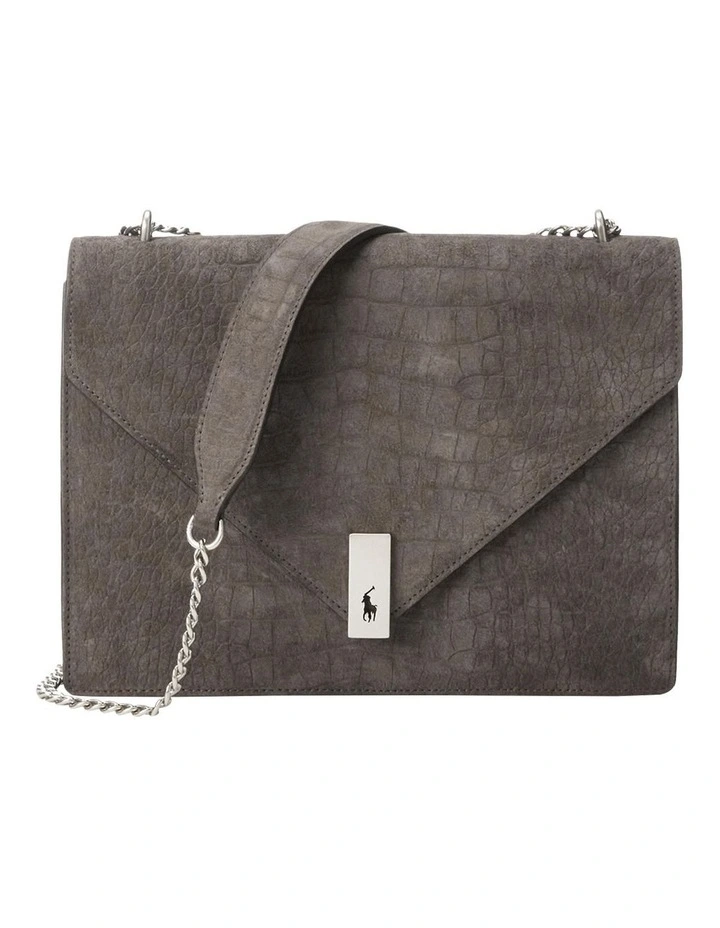 Polo Ralph Lauren Polo ID Croc-Embossed Suede Envelope Bag In Grey 3 Polo Ralph Lauren Polo ID Croc-Embossed Suede Envelope Bag In Grey