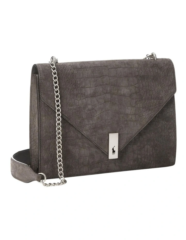 Polo Ralph Lauren Polo ID Croc-Embossed Suede Envelope Bag In Grey 4 Polo Ralph Lauren Polo ID Croc-Embossed Suede Envelope Bag In Grey - Image 2