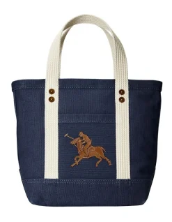 Polo Ralph Lauren Leather Pony Small Canvas Tote In Blue