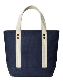 Polo Ralph Lauren Leather Pony Small Canvas Tote In Blue -Mocha shop 983126890 3 720x928