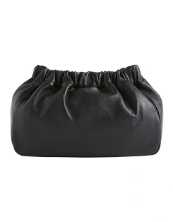 Seed Heritage Rouched Leather Clutch In Black