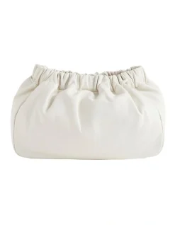 Seed Heritage Rouched Leather Clutch In Cream