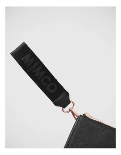 Mimco Webbing Wrist Strap In Black Rose Gold