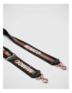 Mimco Sparkle Webbing Bag Strap In Black Rose Gold