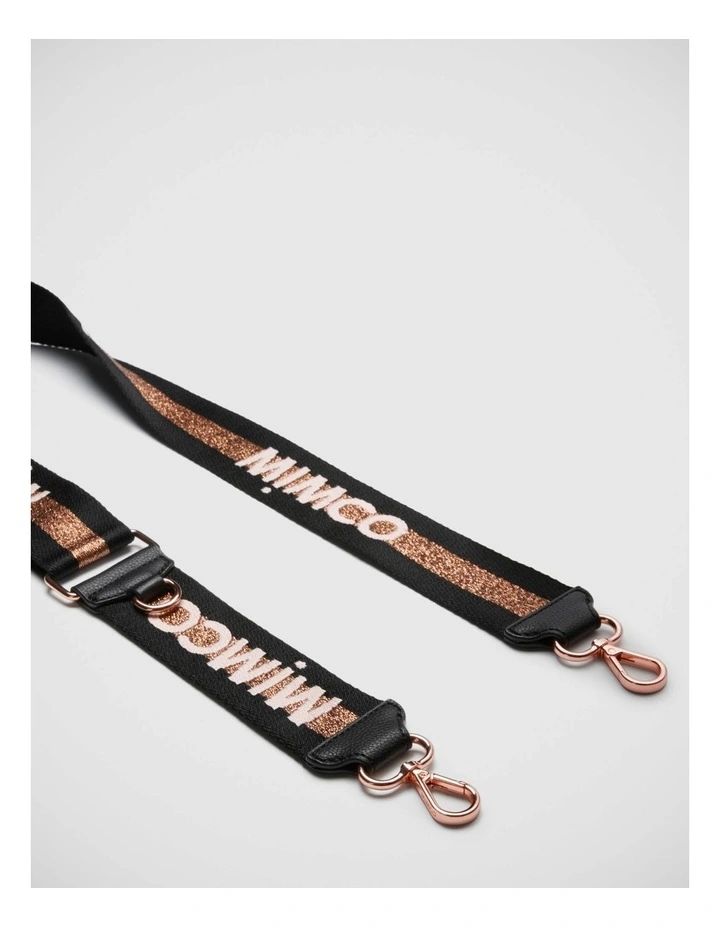 Mimco Sparkle Webbing Bag Strap In Black Rose Gold 3 Mimco Sparkle Webbing Bag Strap In Black Rose Gold