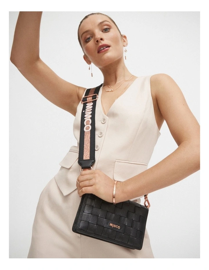 Mimco Sparkle Webbing Bag Strap In Black Rose Gold 4 Mimco Sparkle Webbing Bag Strap In Black Rose Gold - Image 2