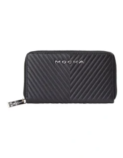 Mocha Small Chevron Leather Wallet Black/Silver