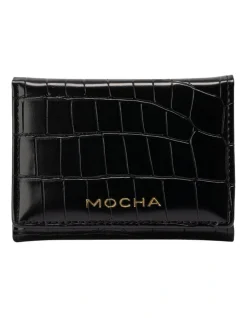 Mocha Bindi Croc-Embossed Mini Wallet In Black