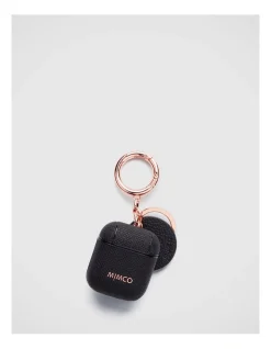Mimco Mimpod Airpod Keyring Case In Black Rose Gold