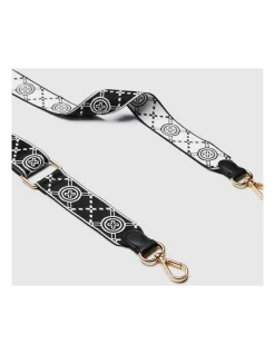 Mimco Mim-gram Webbing Bag Strap In Black Light Gold