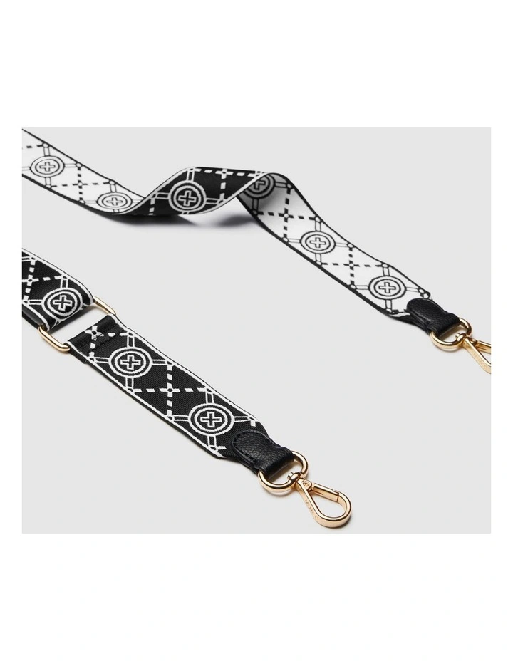 Mimco Mim-gram Webbing Bag Strap In Black Light Gold 3 Mimco Mim-gram Webbing Bag Strap In Black Light Gold