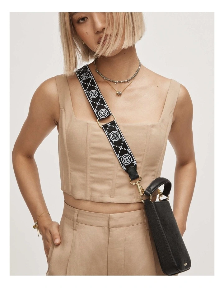 Mimco Mim-gram Webbing Bag Strap In Black Light Gold 4 Mimco Mim-gram Webbing Bag Strap In Black Light Gold - Image 2