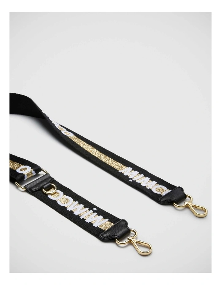 Mimco Sparkle Webbing Bag Strap In Black Light Gold 3 Mimco Sparkle Webbing Bag Strap In Black Light Gold